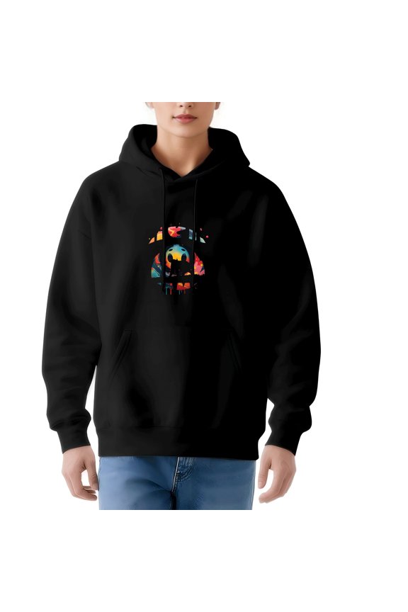 Women's Long Sleeve Hoodie Pullover Sweatshirt with Colorful Globe Graphic Text Front Pocket Vibrant Design
