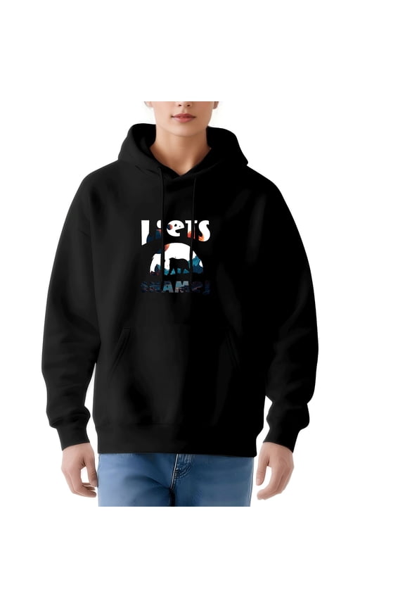 Women's Long Sleeve Hoodie Pullover Sweatshirt with Pockets Features ' I ' s ETS ' Text & Bear Silhouette Colorful Gradient Design