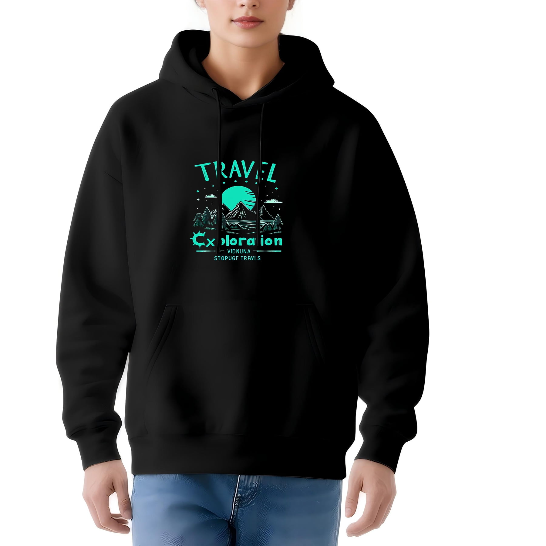 Turquoise back and multi-color women’s hoodie. main image 1