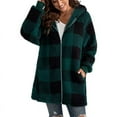 thumbnail image 1 of Women's Long Sleeve Jacket Fashion Plaid Plush Comfortable Hooded Top Zippered With Pockets Loose Casual Jacket, 1 of 2