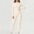 thumbnail image 1 of Women's Long Sleeve Jumpsuit Full Body Zipper High Stretch One Piece Yoga Bodysuit Beige S, 1 of 7
