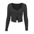 thumbnail image 1 of Women's Long Sleeve Knit Ribbed Crop Top Ruched Front Square Neck,black,LG2770, 1 of 6