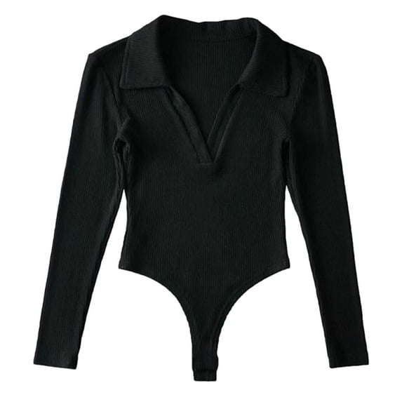 Women's Long Sleeve Knit Spandex Jumpsuit Solid Color Sexy Bodysuit Tops Stretchy Comfortable Fashion Outfit