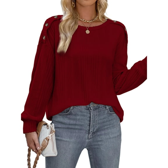 Women's Long Sleeve Knit Sweater Casual Lightweight Crew Neck Button Down Sweaters Tops Fall Winter Outfits Clothing