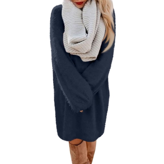 Women's Long Sleeve Knit Sweater Dress, Crewneck Warm Casual Midi Dress, Perfect For Daily Party Prom Banquet Cocktail Wedding Great Gift For Her
