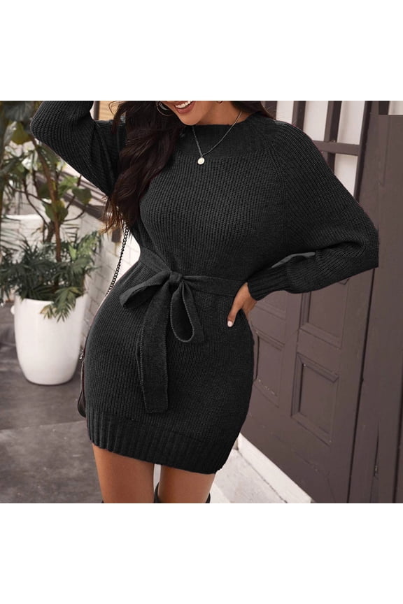 Women's Long Sleeve Knit Sweater Dress Turtleneck Mini Sweater Dresses Swing Casual Dress Dresses for Women for Work Swing Dress with Pockets Long Dresses for Women Misses Dresses Casual Dressy