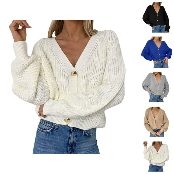 Women's Long Sleeve Knit Sweater Open Front Cardigan Button Loose Outerwear Cardigan Sweaters for Women