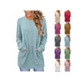 thumbnail image 1 of Women's Long Sleeve Knit Sweater Top, Ribbed Crew Neck Tunic Shirt with Side Pockets, Loose Fit Casual Pullover for Fall and Winter, 1 of 6