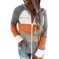 thumbnail image 1 of Women's Long Sleeve Knit Sweater Zip Hooded Jacket Lightweight Drawstring Colorblock Sweatshirt, 1 of 4