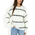 thumbnail image 1 of Women's Long Sleeve Knit Sweater with Heart Pattern and Crew Neck- Medium, White, 1 of 6