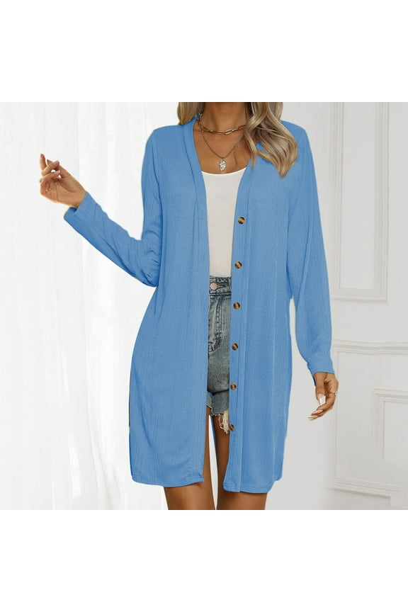 Women's Long Sleeve Knitted Jacket Mid Length Button Solid Ice Silk Knitted Cardigan Button down Sweaters with Pockets Knit Cardigans Women Stripe Sweater Long Wrap Fuzzy Open Sweater Cardigan Duster