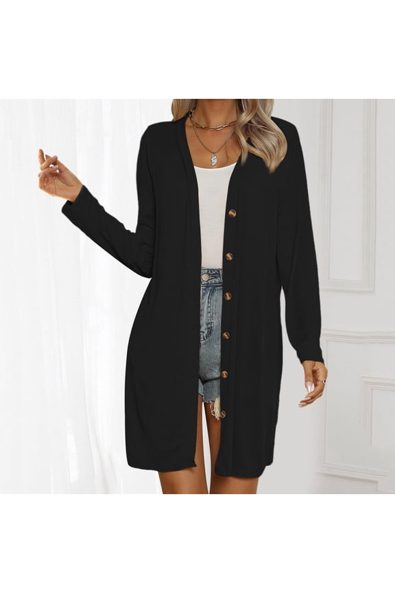 Women's Long Sleeve Knitted Jacket Mid Length Button Solid Ice Silk Knitted Cardigan Button down Sweaters with Pockets Knit Cardigans Women Stripe Sweater Long Wrap Fuzzy Open Sweater Cardigan Duster