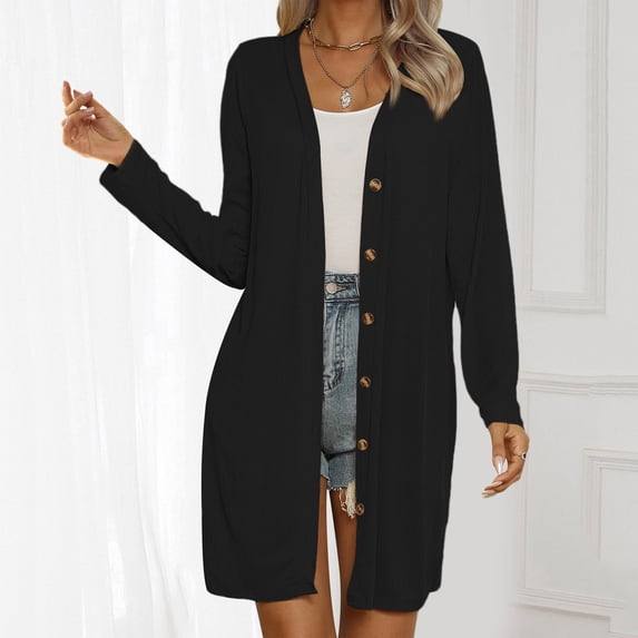 Women's Long Sleeve Knitted Jacket Mid Length Button Solid Ice Silk Knitted Cardigan Oversized Cardigan Lightweight Cardigan Sweaters for Women Knitted Cardigans Knitted Jacket Women Fall Cardigans