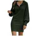 thumbnail image 1 of Women's Long Sleeve Knitted Sweater Dress Fashionable Medium Length Wool Blend Comfortable Winter Outfit, 1 of 2