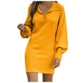 thumbnail image 1 of Women's Long Sleeve Knitted Sweater Dress Fashionable Medium Length Wool Blend Comfortable Winter Outfit, 1 of 2