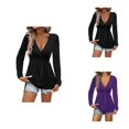 thumbnail image 1 of Women's Long Sleeve Knotted Front V-Neck T-Shirt, Soft Comfortable Fall Winter Casual Blouse, Solid Color Pullover Top, 1 of 5