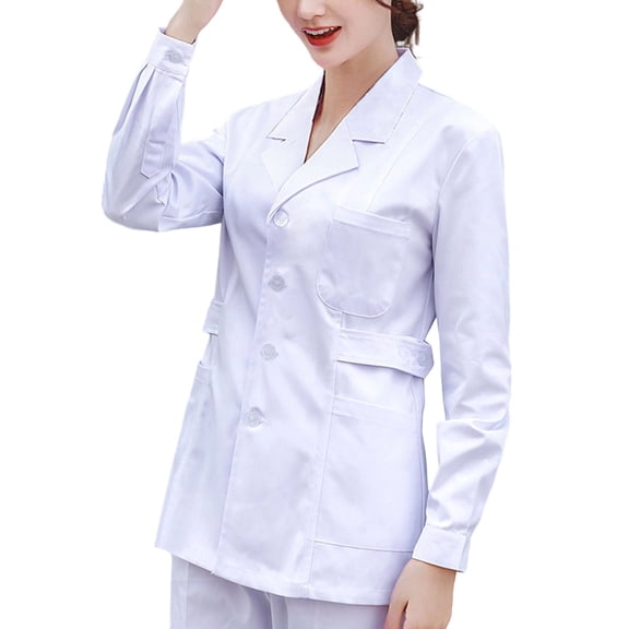 Women's Long Sleeve Lab Coat White Medical Uniform Student Work Functional Jacket White XXL