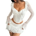 thumbnail image 1 of Women's Long Sleeve Lace Bodysuit V Neck Body Suit Shapewear White L, 1 of 4