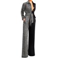 thumbnail image 1 of Women's Long Sleeve Lapel Pants - V Neck Stitching, Casual, Polyester, Autumn Winter, High Waist, 1 of 4