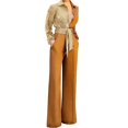 thumbnail image 1 of Women's Long Sleeve Lapel Pants - V Neck Stitching, Casual, Polyester, Autumn Winter, High Waist, 1 of 6