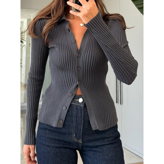 Women's Long Sleeve Lightweight Crewneck Casual Cardigan Sweater