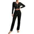 thumbnail image 1 of Women's Long Sleeve Long Pants Pajama Set - Outdoor Wear Suitable Loungewear - Black Size L, 1 of 5