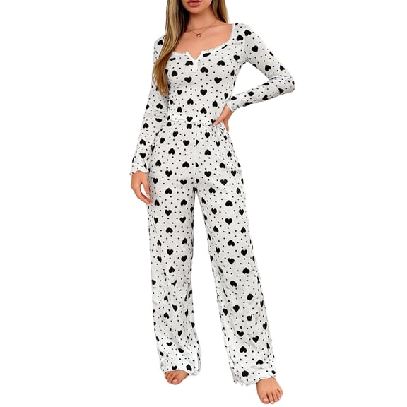 Women's Long Sleeve Long Pants Pajama Set - Outdoor Wear Suitable Loungewear - Black Size XL