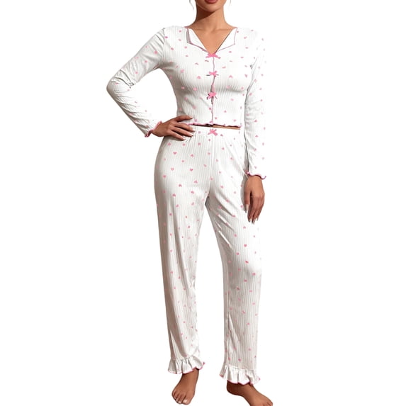 Women's Long Sleeve Long Pants Pajama Set - Outdoor Wear Suitable Loungewear - Pink Size L