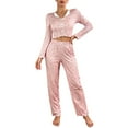 thumbnail image 1 of Women's Long Sleeve Long Pants Pajama Set - Outdoor Wear Suitable Loungewear - Pink Size M, 1 of 5