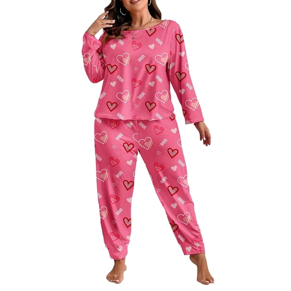 Women's Long Sleeve Long Pants Pajama Set - Outdoor Wear Suitable Loungewear - Pink Size XXL