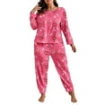 thumbnail image 1 of Women's Long Sleeve Long Pants Pajama Set - Outdoor Wear Suitable Loungewear - Pink Size XXXXL, 1 of 6