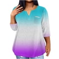 thumbnail image 1 of Women's Long Sleeve Loose Fit Flowy Tunic Tops Spring Elegant Shirts Vintage Summer Clothes for Teen Girls Fashion 2024 V Neck Blouse Dressy Casual Tops for Lady Gradient Color Purple T Shirts XXXXXL, 1 of 5