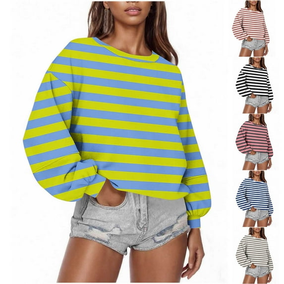 Women's Long Sleeve Loose Fit Hoodless Sweatshirts Blouses Tops Printed Casual Solid Color Soft Daily Wear Loungewear Streetwear Outfits Fashion Essential Gift for Ladies
