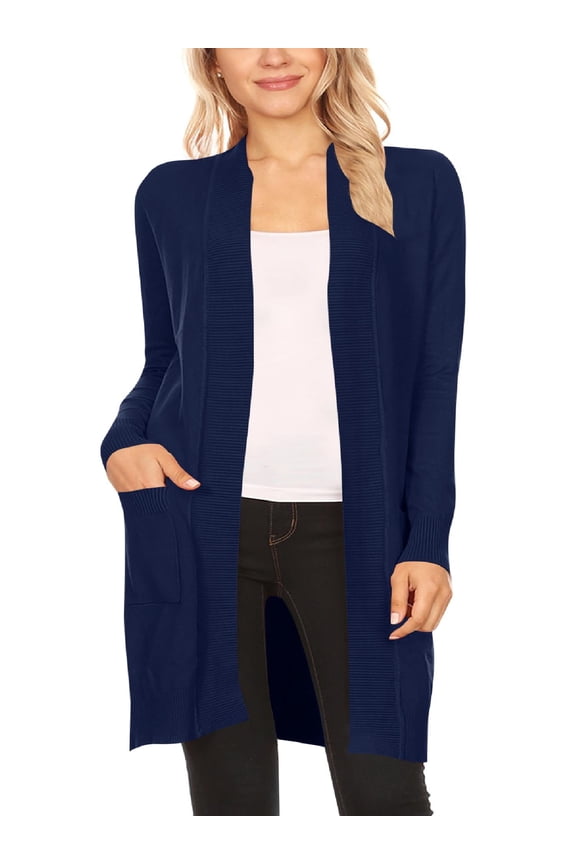 Women's Long Sleeve Loose Fit Open Front Pockets Solid Knit Sweater Cardigan Plus Size