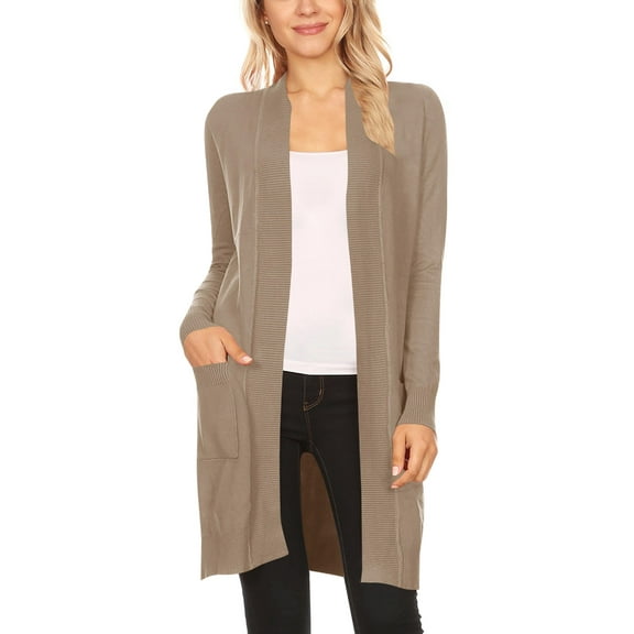 Women's Long Sleeve Loose Fit Open Front Pockets Solid Knit Sweater Cardigan Plus Size