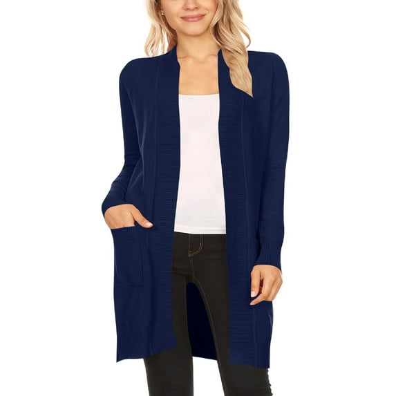 Women's Long Sleeve Loose Fit Open Front Pockets Solid Knit Sweater Cardigan Plus Size