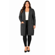 Women's Plus Size Long Sleeve Open Front Knit Sweater Cardigan with Pockets