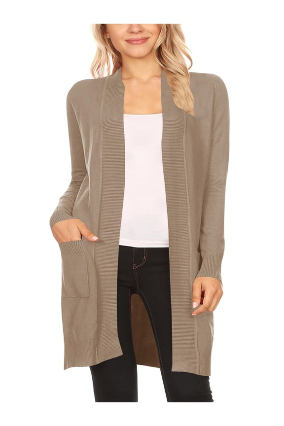 Women's Long Sleeve Loose Fit Open Front Pockets Solid Knit Sweater Cardigan