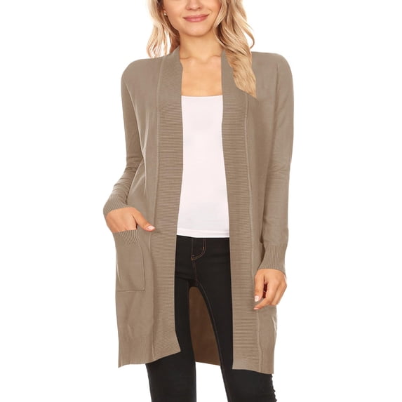Women's Long Sleeve Loose Fit Open Front Pockets Solid Knit Sweater Cardigan