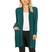 Womens Long Sleeve Loose Fit Open Front Pockets Solid Knit Sweater Cardigan