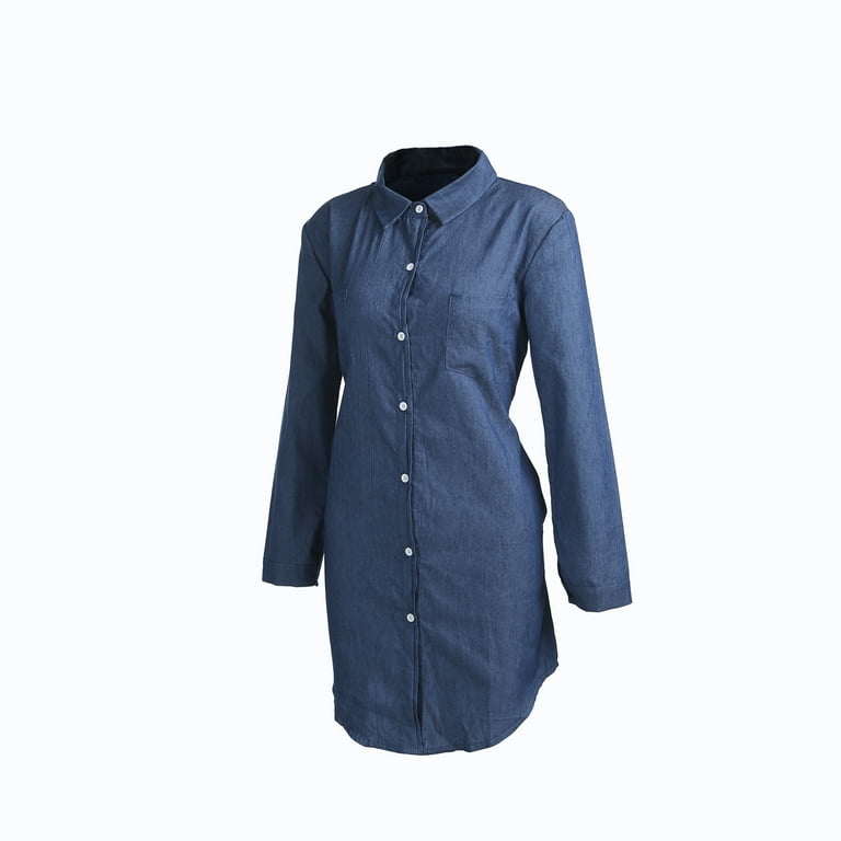 Women's Long Sleeve Loose Tunic Top Button Down T-Shirt Mini Short Denim  Dress - Walmart.com