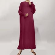 Womens Long Sleeve Maxi Dress, Casual Modest Dress with Round Neck and Relaxed Fit for Daily Wear