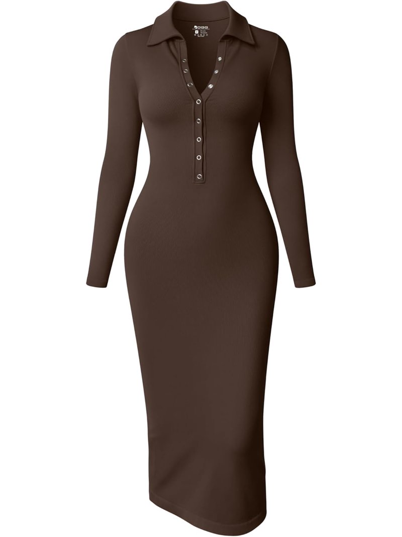 Women's Long Sleeve Maxi Dress Ribbed Back Slit Button Down Bodycon Soft  Going Out Elegant Party Dresses - Walmart.com