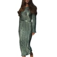 thumbnail image 1 of Women's Long Sleeve Maxi Dress Scoop Neck Bodycon Casual Dresses Going Out Outfits Green M, 1 of 8