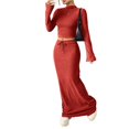 thumbnail image 1 of Women's Long Sleeve Maxi Dress Two-Piece Set - Fashionable, Casual & Comfortable Outfit, Perfect for Daytime Events and Relaxation,Vermilion,L, 1 of 6