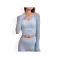thumbnail image 1 of Women's Long Sleeve Mesh Cropped Activewear Top with Cutout Detail and Sheer Sleeves - Medium, Blue, 1 of 1