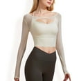 thumbnail image 1 of Women's Long Sleeve Mesh Cropped Activewear Top with Cutout Detail and Sheer Sleeves - Medium, Light Beige, 1 of 1