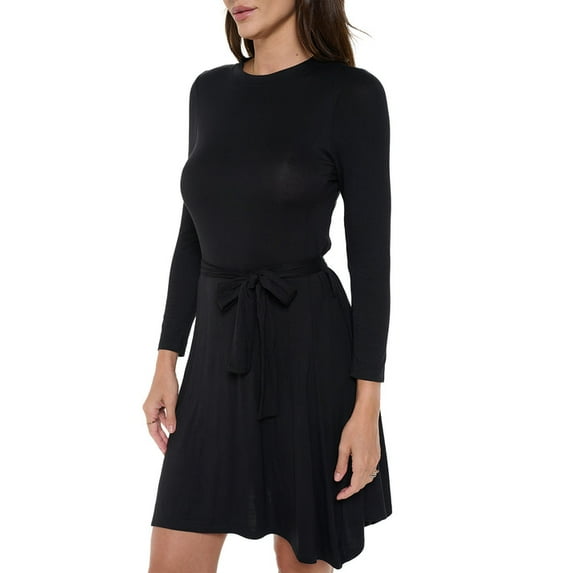 Women's Long Sleeve Midi Cocktail Dress, Round Neck, Sexy, for Formal, Wedding Guest, Party(Black X-Large Size)
