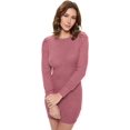 thumbnail image 1 of Women's Long Sleeve Mini Cocktail Bodycon Dress, Stretchy Ribbed Knit, Round Neck(Mauve Deep Small Size), 1 of 6