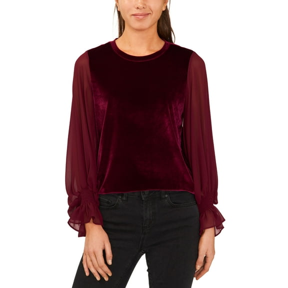 Women's Long-Sleeve Mixed Media Blouse Majestic Wine S